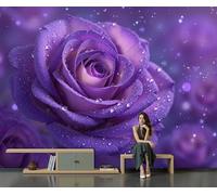 Rosa Estrellada De Ensueño Planta Romántica En 3D 3D Papel Pintado Tapiz Textura De Seda Comedor Morado Intenso Gran Papel Pintado Decoración Dormitorio Sala Estar Tv Fondo Pantalla, 450X315Cm
