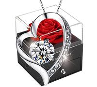 Rosa eterna con joyas de plata 925, collar para mujer, caja de rosas, colgante de corazón con rosa conservada, rosa estabilizada roja, regalo para Elle la Navidad, San Valentín, día de la madre,