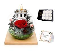 Rosa eterna en cristal, regalos para mujeres, flores conservadas para mujeres, mamá, novia, contacto redondo de cristal con 18 velas perfumadas, regalo para Navidad, día de la madre, día de San