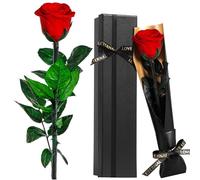 Rosa Eterna Natural Preservada con Tallo, Regalo de San Valentín para Ella,Flores Preservadas Ideas Regalos para Mama Novia Abuela Hermana Esposa, Regalo Aniversario Cumpleaños, Te Amo Regalo, Rojo
