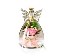 Rosa eterna Regalo para mujer, flor eterna con ángel figurina, rosas en una cúpula de cristal, día de San Valentín, fiesta de las madres, para colegias femeninas, abuelas, amigas (Pink)
