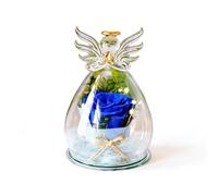 Rosa eterna Regalo para mujer, flor eterna con ángel figurina, rosas en una cúpula de cristal, día de San Valentín, fiesta de las madres, para colegias femeninas, abuelas, amigas (Blue)