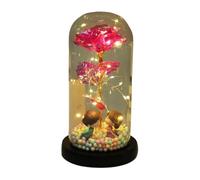 Rosa Eterna, Rosa Eterna Natural Preservada Rosa eterna romántica, flor rosa de lámina dorada colorida con muñeca ligera en cúpula cristal, decoración regalo fiesta boda San Valentín(Rose red)