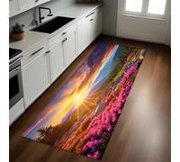 Rosa Felpudo Pasillo 50 x 140 cm Amanecer y Flores Antideslizante Alfombra de Corredor Suave para Cocina, Entrada y Decoración del Hogar