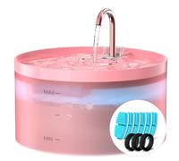 Rosa Fuente para Gatos, 6 Piezas de Filtros + 3 Piezas Esponjas, 3.2L Bebedero Gatos, Fuente Gatos Bomba Ultrasilenciosa con Luz Led, Filtración Profunda, DepóSito de Agua TranslúCido