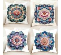 Rosa Funda Almohada Impermeable Juego de 4, Lino Pillow Case Mandala Funda Almohada 80 x 80 cm, Doble Cara Impresión Cushion Covers con Cremallera Invisible para Decoracion Hogar, Regalo -bby25011A0