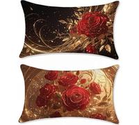 Rosa Funda Cojin 50x80 Rojo Cojines Sofa Terciopelo Cojines Exterior Juego de 2 Rectangular Funda de Almohada, Cushion Covers Almohada Sofa con Cremallera Invisible, para Interior y Exteriores z-627