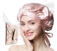 Rosa Gorra de Seda para Dormir Con Banda Elástica, Gorro de Dormir de Seda Reutilizable, Gorro Ajustable para Dormir,Transpirable,Gorro Saten para Pelo Rizado Suave,Reducir la fricción