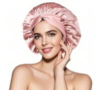 Rosa Gorra de Seda Transpirable para Dormir, Doble Capa Con Banda Elástica Antideslizante para el Cuidado del Cabello de Las Mujeres