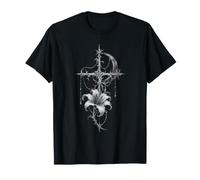 Rosa gótica roja Vintage Luna Cuervo Esqueleto Flor mística Camiseta