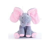 (Rosa/Gris) Peek-a-boo Elefante de peluche Juguete cantor Elefante Muñeca Regalo para niños