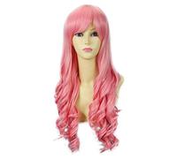 Rosa largo rizado ondulado con flequillo Cosplay peluca Vocaloid Megurine Luka Perona después de 2 años Cosplay peluca(INWEG)