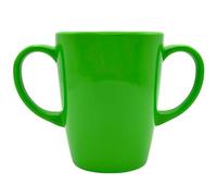 Rosa Lifestyle Taza de melamina con dos asas, ligera de 126 g, capacidad de 400 ml, ayuda de movilidad para la vida diaria para ancianos, demencia, temblores, artritis y agarre débil (verde)
