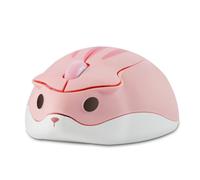 (Rosa) Lindo ratón inalámbrico con diseño de hámster, ratón creativo, ergonómico, USB óptico, 1200 DPI,