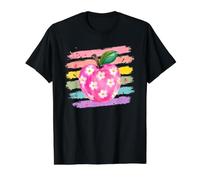 Rosa Manzana Margarita Flor Pincelada Camiseta gráfica económica, Hombre, Negro, L