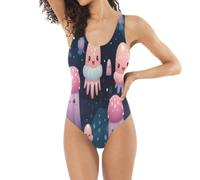 Rosa Medusas Alegre OcéAno Bañadores de Mujer Traje de Una Pieza Bañador Ropa de Baño Monokini para Chica
