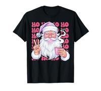 Rosa Navidad Girly Santa Disco Ball Peace Sign Hippie Girl Camiseta
