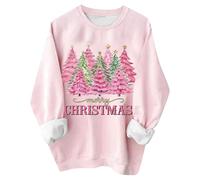 Rosa Navidad Sudadera Mujer Divertida Jersey Navidad para Mujer Algodón Ugly Jersey Navidad Suéter con motivos navideños Suave Merry Christmas Casual Ropa de Navidad Tops de Navidad