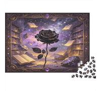 Rosa Negra Mística Puzzle de 1000 Piezas Cartón para Adultos Escena de Biblioteca Fantástica Juego de Puzzle 1000 Piezas Relajante Decoración Hogar 70x50cm/1000pcs