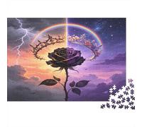 Rosa Negra Mística Puzzle de 1000 Piezas Cielo Fantástico Papel Puzzle para Adultos Relajante Decoración Regalo Actividad Familiar 38x26cm/1000pcs