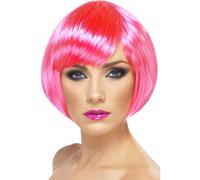 Rosa Neón Nena Peluca Mujer Glamour Corto Bob Peluca Accesorio Disfraz