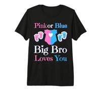 Rosa o Azul Big Bro Loves You Baby Shower revelación de género Camiseta Premium