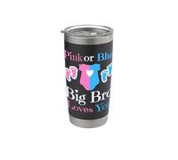 Rosa o azul Big Bro Loves You Baby Shower revelación de género Vaso térmico de acero inoxidable de doble pared