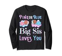 Rosa o Azul Big Sis Loves You Baby Shower Gender Reveal GRL Manga Larga