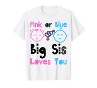 Rosa o Azul Big Sis Loves You Baby Shower Revelación de género Camiseta gráfica económica, Hombre, Blanco, S