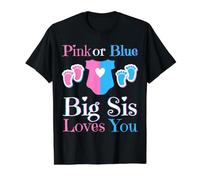 Rosa o Azul Big Sis Loves You Baby Shower Revelación de género Camiseta gráfica económica, Hombre, Negro, S