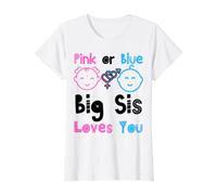 Rosa o Azul Big Sis Loves You Baby Shower Revelación de género Camiseta gráfica económica, Mujer, Blanco, L