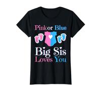 Rosa o Azul Big Sis Loves You Baby Shower Revelación de género Camiseta gráfica económica, Mujer, Negro, S
