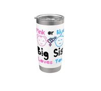 Rosa o azul Big Sis Loves You Baby Shower Revelación de género Vaso térmico de acero inoxidable de doble pared