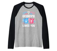 Rosa o Azul Grandpa Loves You Gender Reveal Party Baby Camiseta Manga Raglan