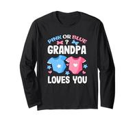 Rosa o Azul Grandpa Loves You Gender Reveal Party Baby Manga Larga