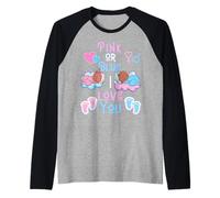 Rosa o Azul I Love You Baby Shower revelación de género niño niña Camiseta Manga Raglan