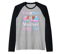 Rosa O Azul Madre Te Ama Baby Shower Género Revelar Mamá Camiseta Manga Raglan
