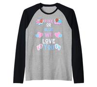 Rosa o Azul We Love You Baby Shower revelación de género niño niña Camiseta Manga Raglan