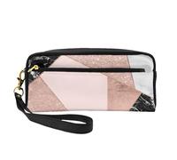 Rosa Oro Brillo Negro Blanco Mármol Geométrico, Bolsa de Maquillaje Bolsa de cosméticos Bolsa de Aseo de Viaje portátil Estuche de Cuero para Mujeres y niñas
