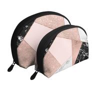 Rosa Oro Brillo Negro Blanco Mármol Geométrico, Bolsa de Maquillaje de Concha, Monedero pequeño para Mujer, Bolsa de artículos de tocador, Bolsa de cosméticos, 2 Piezas