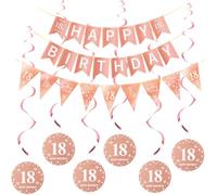 Rosa Oro Happy 18th Birthday Banderas + Triángulo Banderas Happy 18th Birthday Guirnaldas + 18 años Cumpleaños Decoración Colgante Juego de Espirales, Rosa Oro 18 años Cumpleaños Niña Decoración