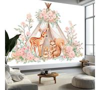 Rosa Papel pintado fotográfico 250 x 175 cm - No tejido Acuarela Flores Bosque Animales 3D Mural Decoración de pared Póster Imagen para dormitorio Sala de estar Fondo de TV