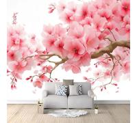 Rosa Papel pintado mural 3D, Hermosas Flores Pájaros Flores De Cerezo DIY decorativo creativo para salón comedor dormitorio restaurante oficina habitación infantil - 300 x 210 cm