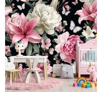 Rosa Papel pintado mural, Hermosas Románticas Flores Lirios Mural decorativo de pared con impresión artística no tejida, para sala de estar cocina comedor dormitorio 200 x 140 cm