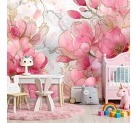 Rosa Papel pintado panorámico no tejido 250 x 175 cm Tamaño personalizado, póster mural gigante 3D, Acuarela Flores Peonía Magnolia para sala de estar dormitorio o restaurante