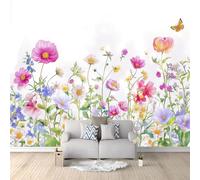Rosa Papel pintado panorámico no tejido 350 x 256 cm Tamaño personalizado, póster mural gigante 3D, Hermosas Delicadas Flores Mariposas para sala de estar dormitorio o restaurante