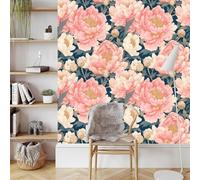 Rosa Peonía Papel de Pared Autoadhesivo Pelar y Pegar 3D Flores Pájaro Papel Pintado Adhesivo Impermeable Mate Removible Wallpaper para Dormitorio Muebles Armario Pared Salon Pegatina 0.45x3 m
