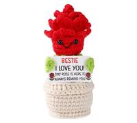 Rosa Positiva, 13cm Altura Rosas Rojas Tejidas a Crochet con Tarjeta Inspiradora Flores en Maceta para Apoyo Emocional Muñeca de Crochet Positiva Regalo para Mejor Amiga Oficina Manualidades