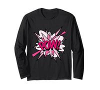 Rosa Pow Comic Pop Art Moderno Divertido Diseño Retro Manga Larga