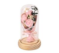 Rosa preservada - Rosa en cúpula de cristal, hecha a mano en cúpula de cristal con luces LED, decoración romántica del hogar para el día de San Valentín femenino, regalo de flores artificiales rosas